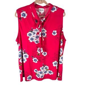 Leota Bowtie Blouse 2L Hydrangea Bloom Pink Floral Sleeveless Top Made in USA‎